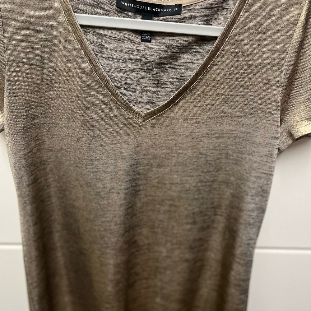 White House Black Market Gold V-Neck Women's Top - Small